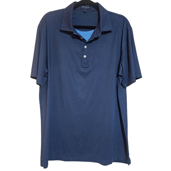 Peter Millar Crown Crafted Mens Polo Shirt L Blue Polka Dot Pattern Short Sleeve - Picture 1 of 11